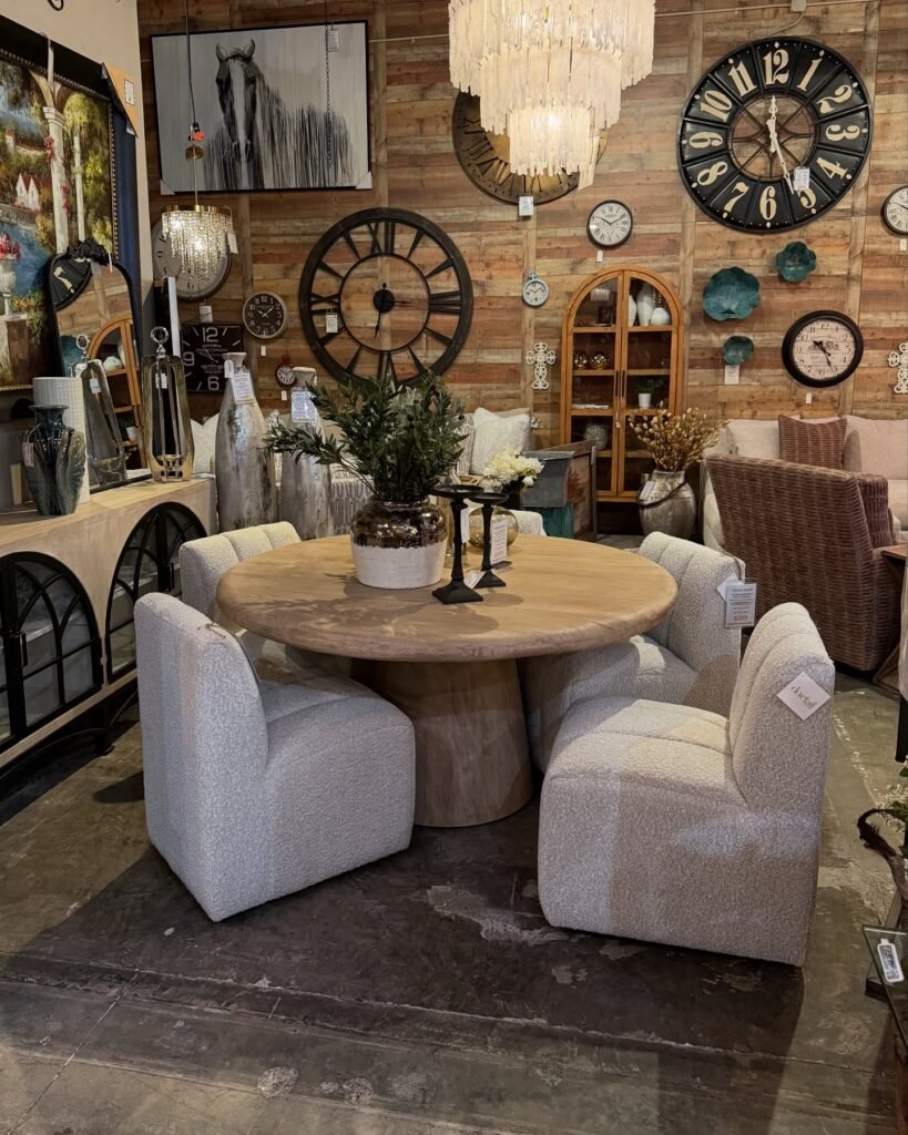 Rustic Glam Round Dining Room Setup
