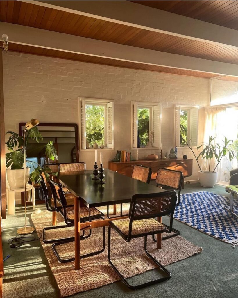 Sunlit Mid-Century Modern Dining Room with Organic Warmth