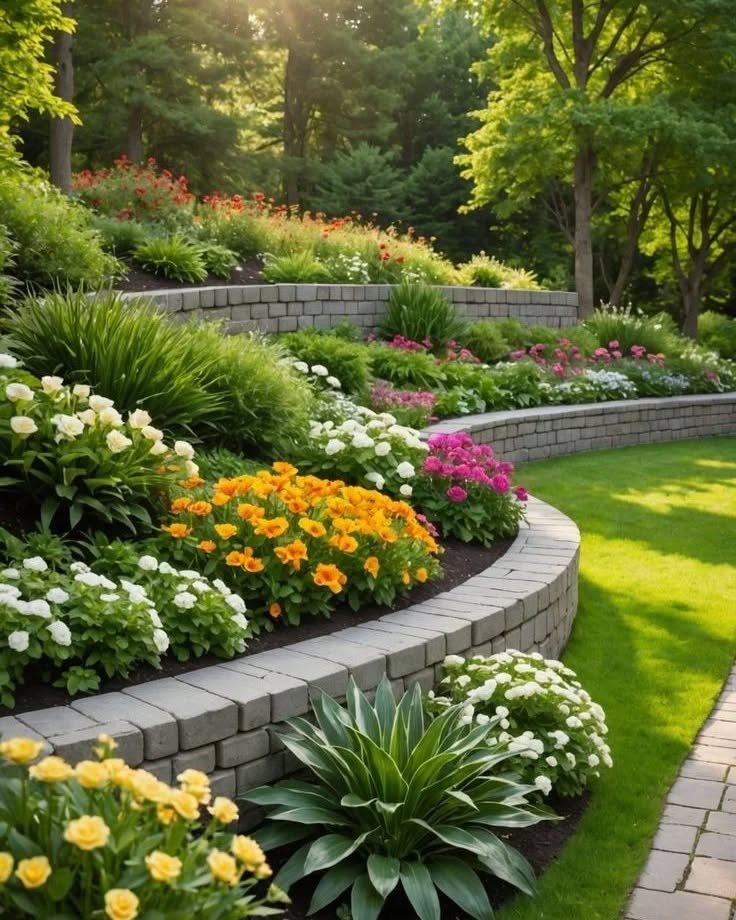 Terraced Flower Garden with Elegant Design
